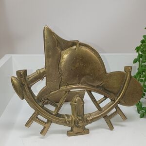 Vintage Brass Fireman Helmet Door Knocker Sculpture